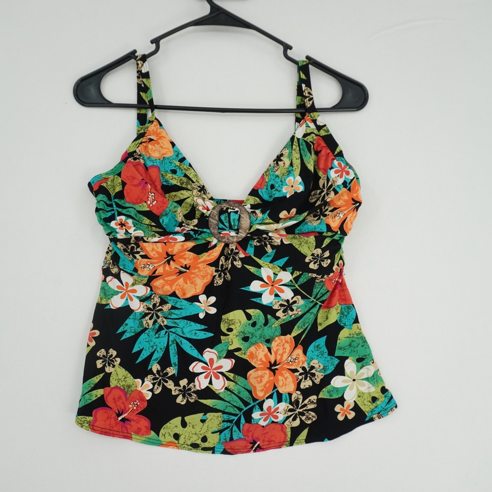 Coco Reef Womens‎ Tropical Floral Tankini Swim Top Black Multi 34D Underwire Bra